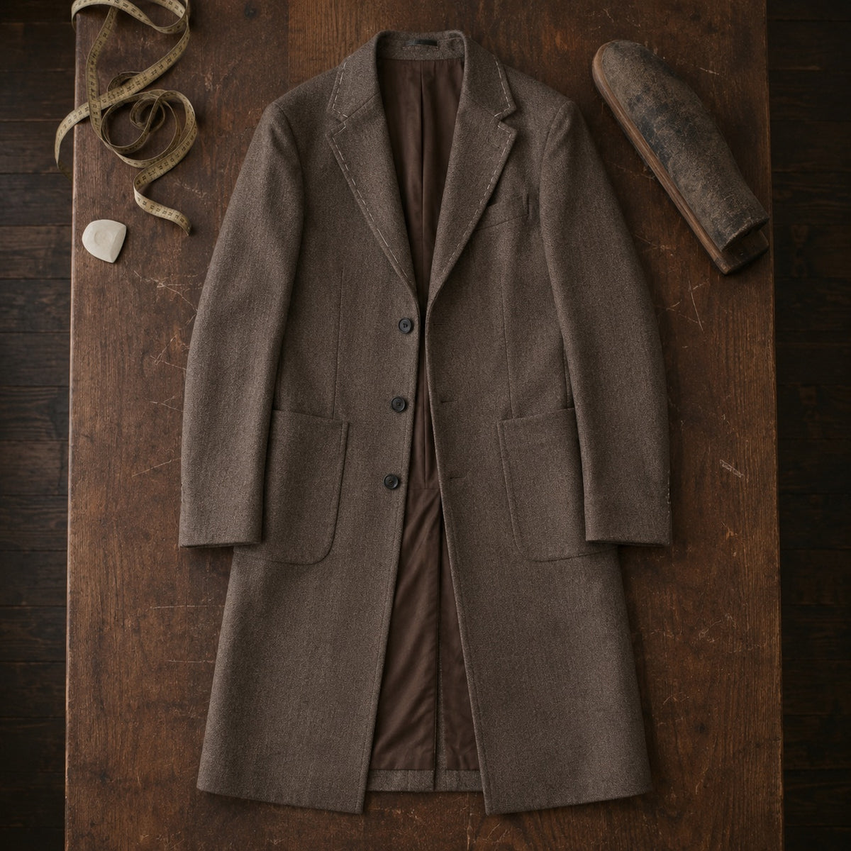 Fitzrovia long-line tailored coat jacket — Suit Jackets by CROWN TAILORING. flat lay, front.