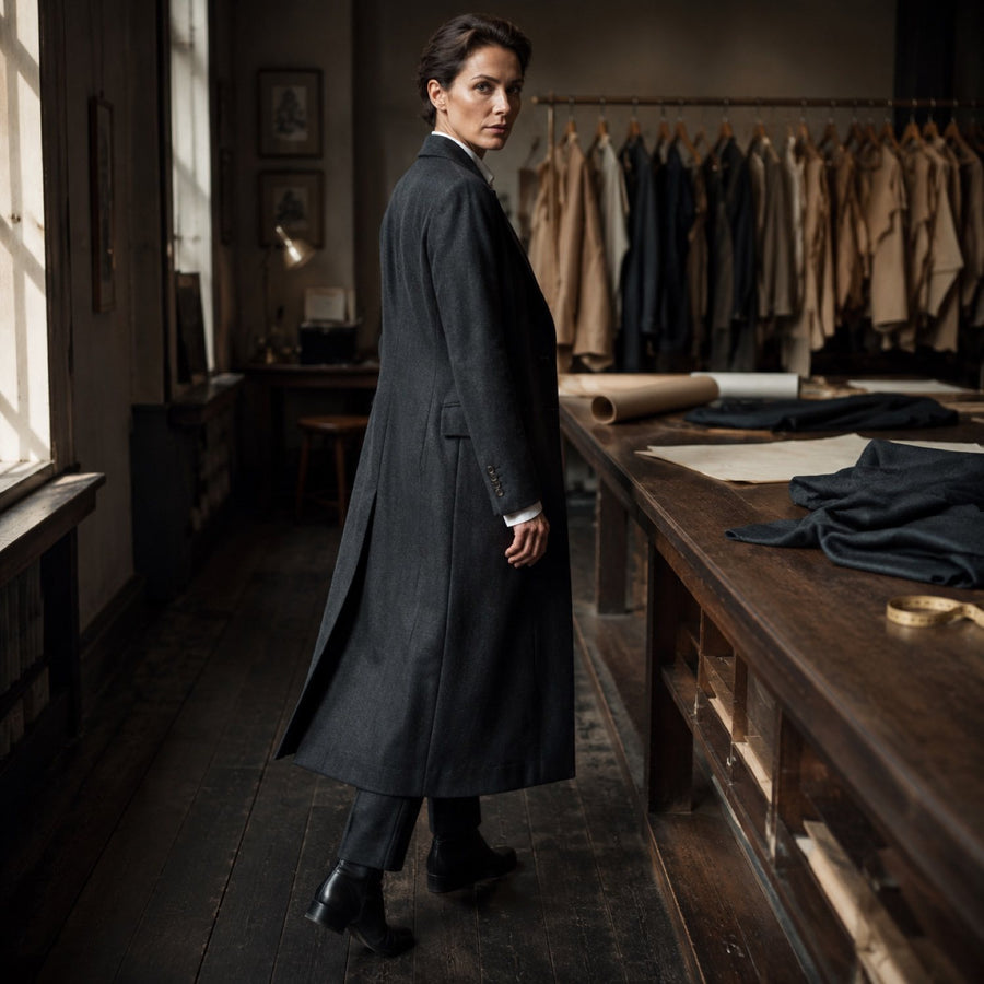 Fitzrovia long-line tailored coat jacket — Suit Jackets by CROWN TAILORING. shown worn.