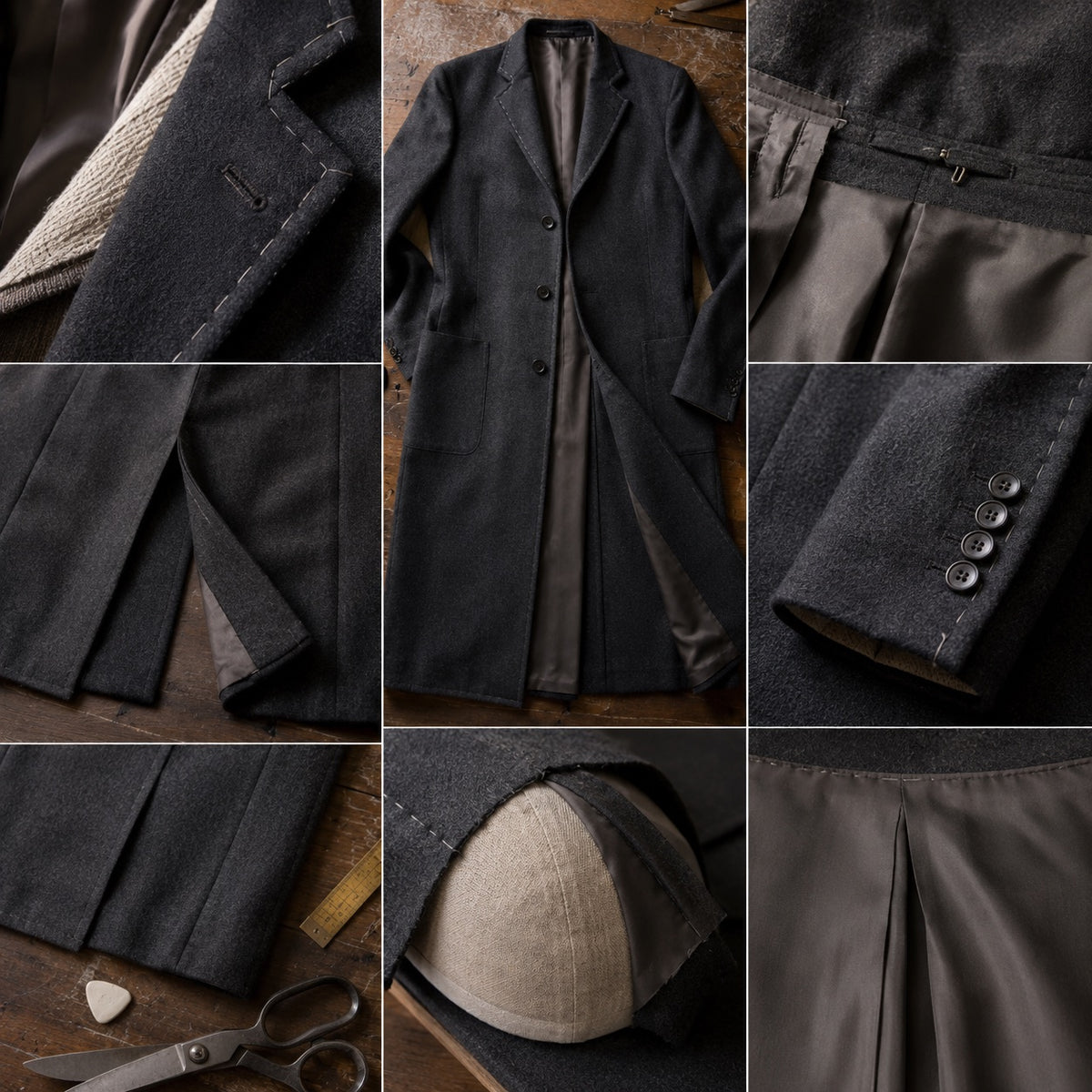 Severn long-line tailored coat jacket — Suit Jackets by CROWN TAILORING. close detail of the fabric and finish.