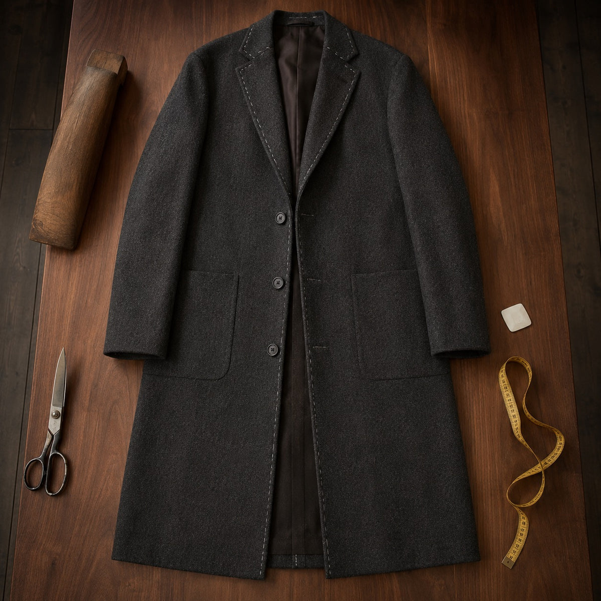 Severn long-line tailored coat jacket — Suit Jackets by CROWN TAILORING. flat lay, front.