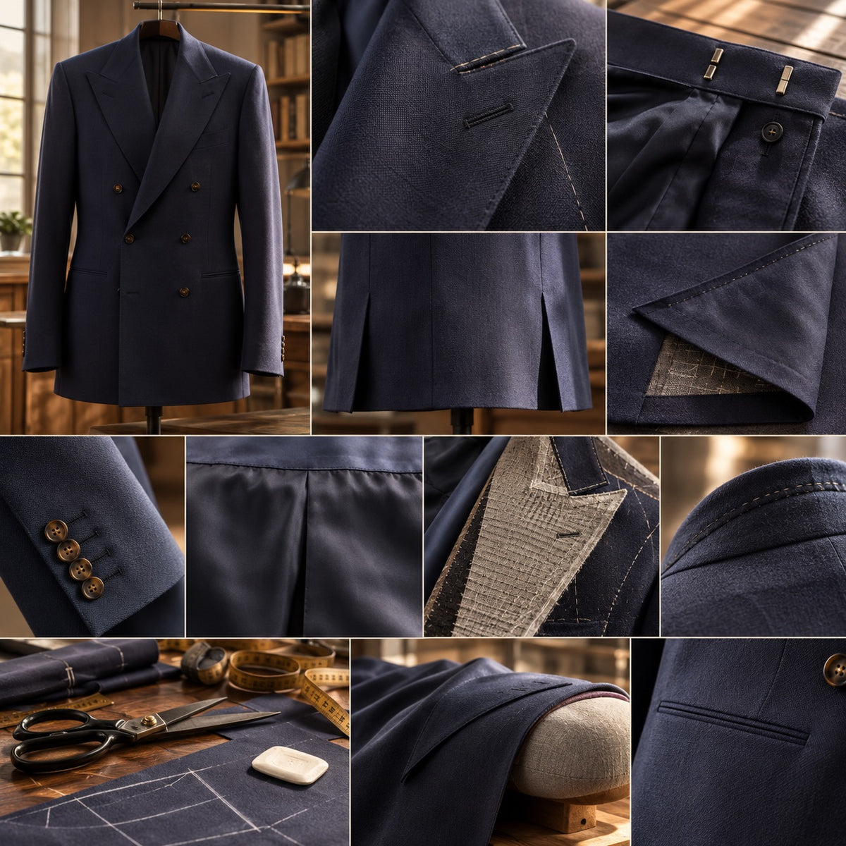 Cavendish double-breasted suit jacket — Suit Jackets by CROWN TAILORING. close detail of the fabric and finish.