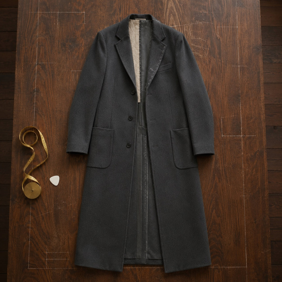 Pimlico long-line tailored coat jacket — Suit Jackets by CROWN TAILORING. flat lay, front.