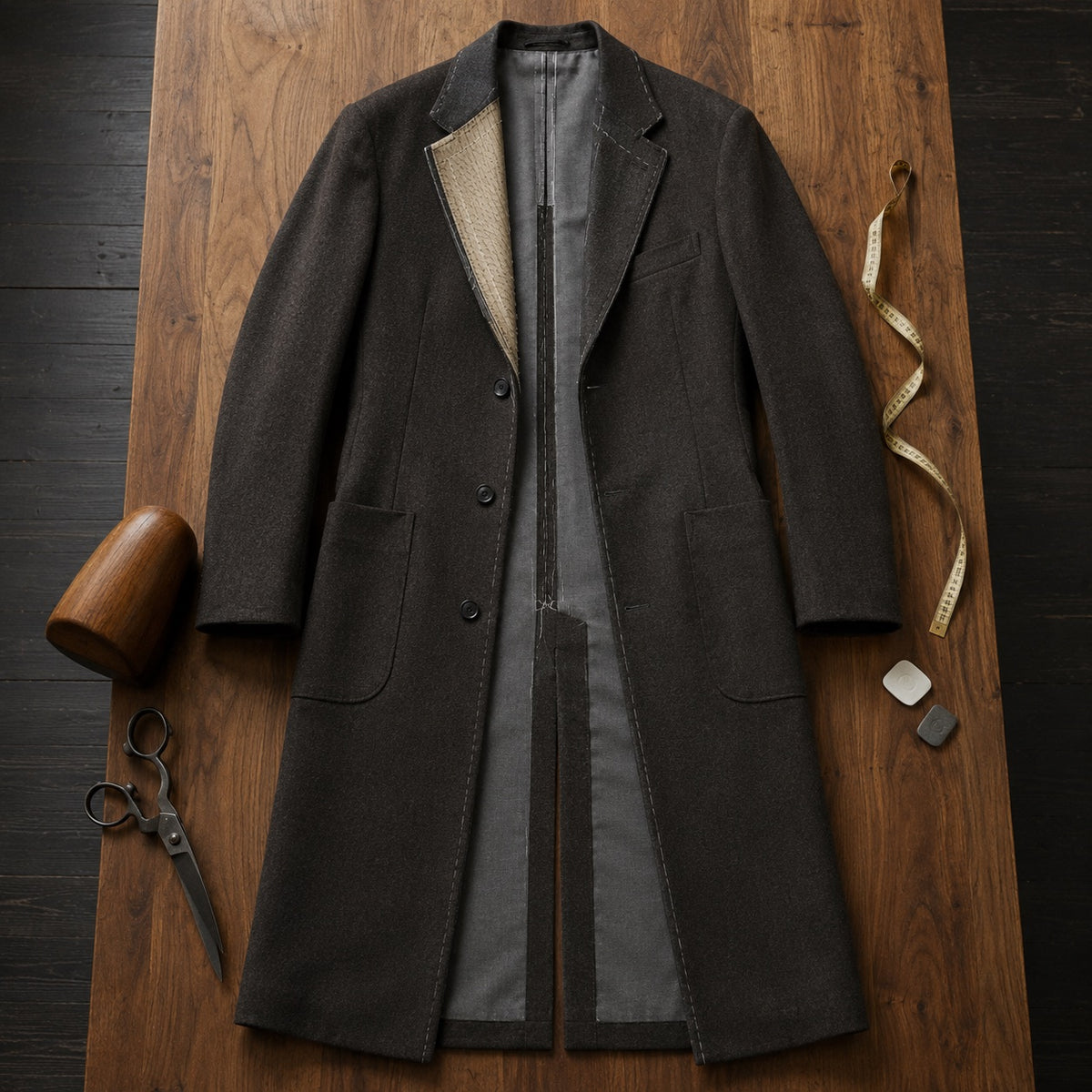 Ashdown long-line tailored coat jacket — Suit Jackets by CROWN TAILORING. flat lay, front.