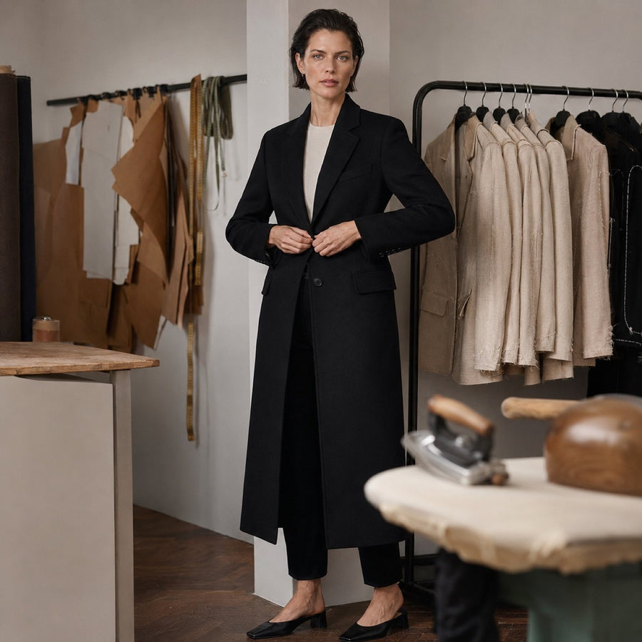 Ashdown long-line tailored coat jacket — Suit Jackets by CROWN TAILORING. shown worn.