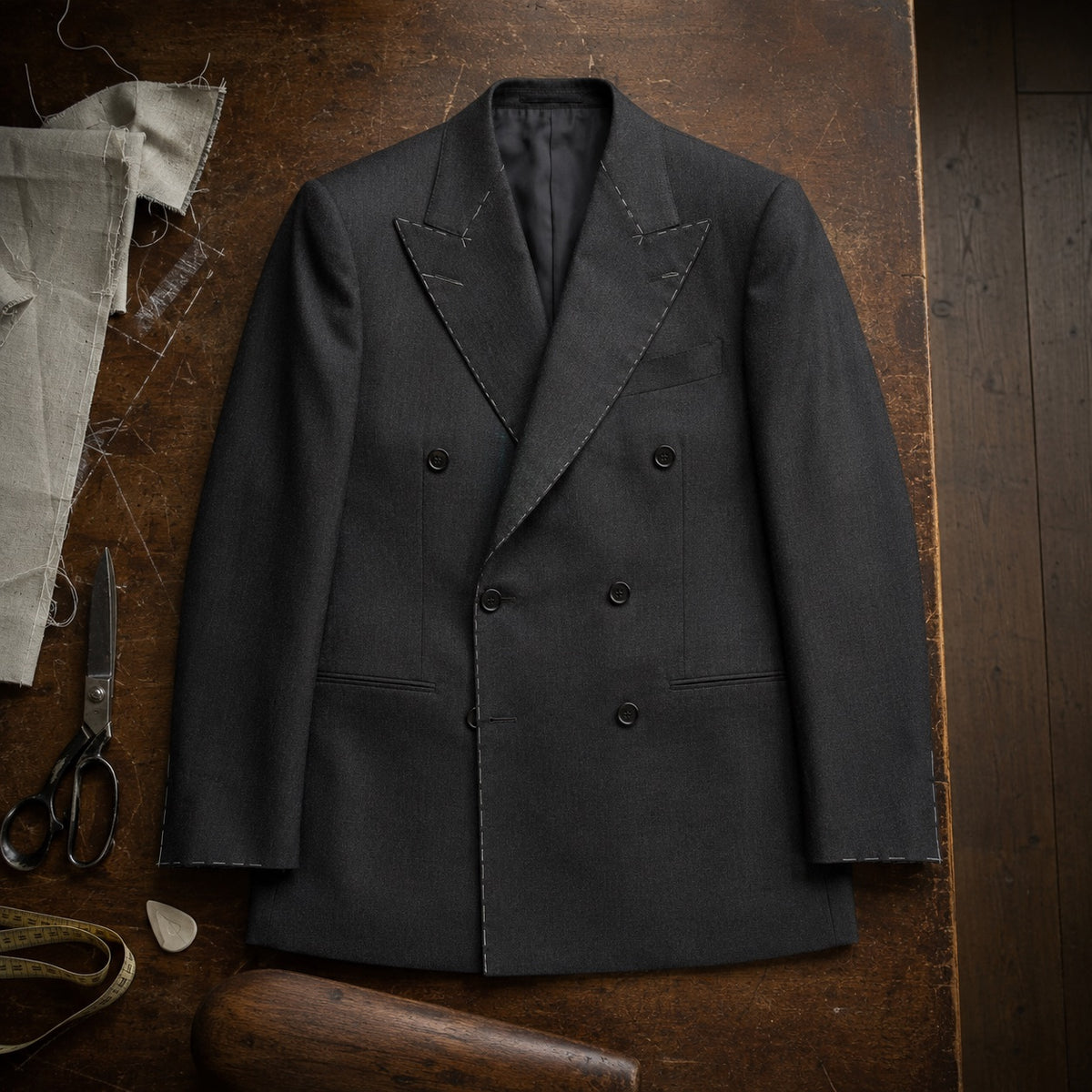 Pimlico double-breasted suit jacket — Suit Jackets by CROWN TAILORING. flat lay, front.