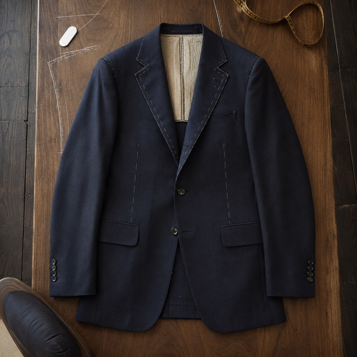 Chiltern single-breasted suit jacket — Suit Jackets by CROWN TAILORING. flat lay, front.