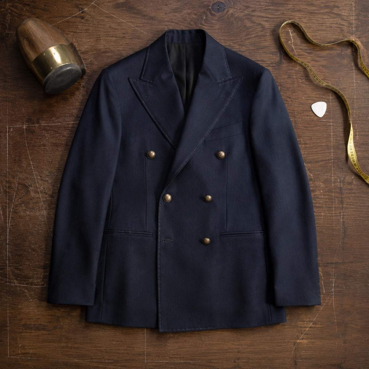 Chiltern double-breasted suit jacket — Suit Jackets by CROWN TAILORING. flat lay, front.