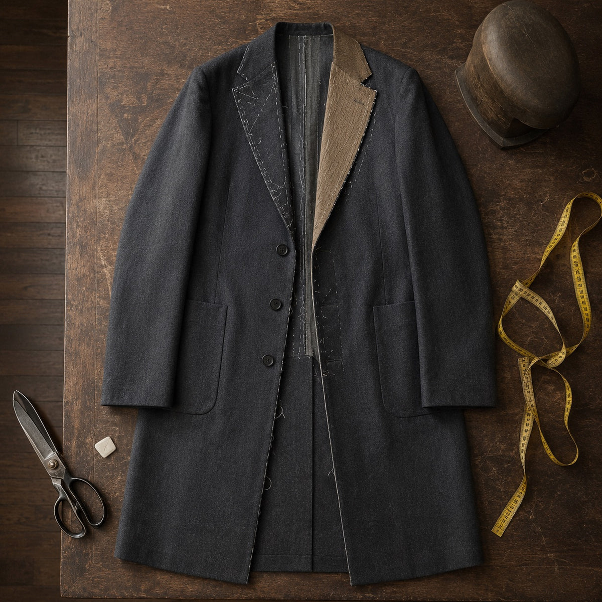 Bloomsbury long-line tailored coat jacket — Suit Jackets by CROWN TAILORING. flat lay, front.