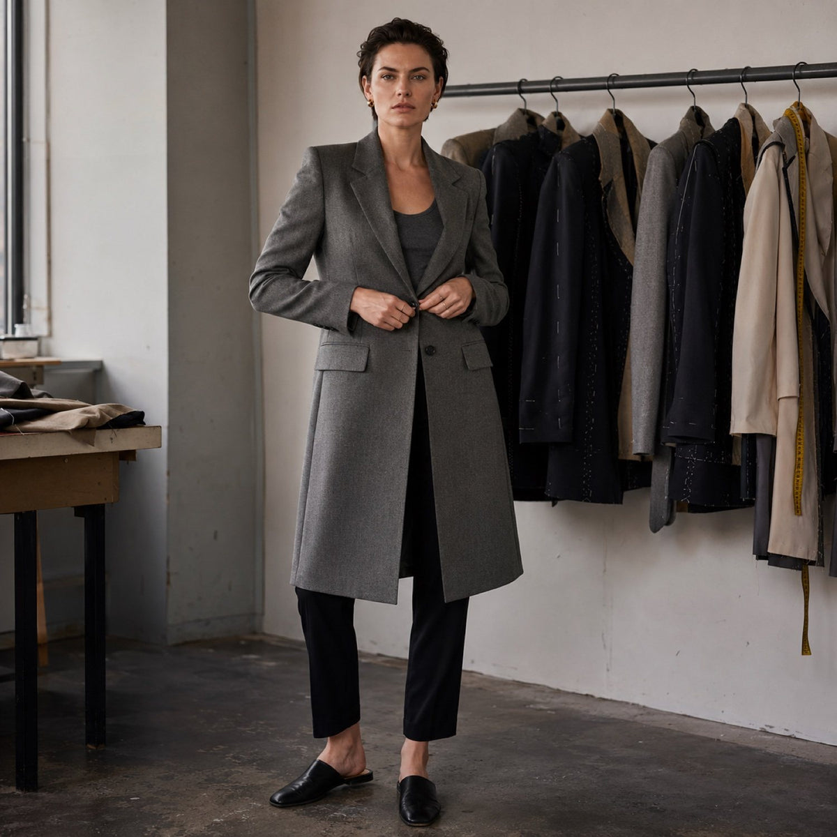 Bloomsbury long-line tailored coat jacket — Suit Jackets by CROWN TAILORING. shown worn.