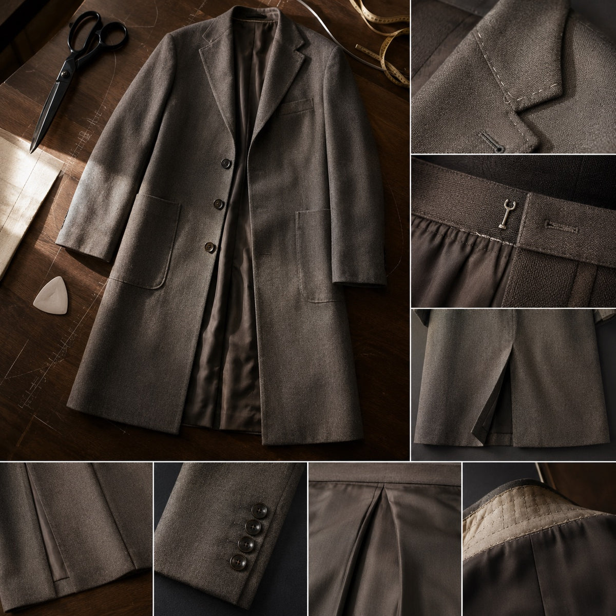 Clerkenwell long-line tailored coat jacket — Suit Jackets by CROWN TAILORING. close detail of the fabric and finish.