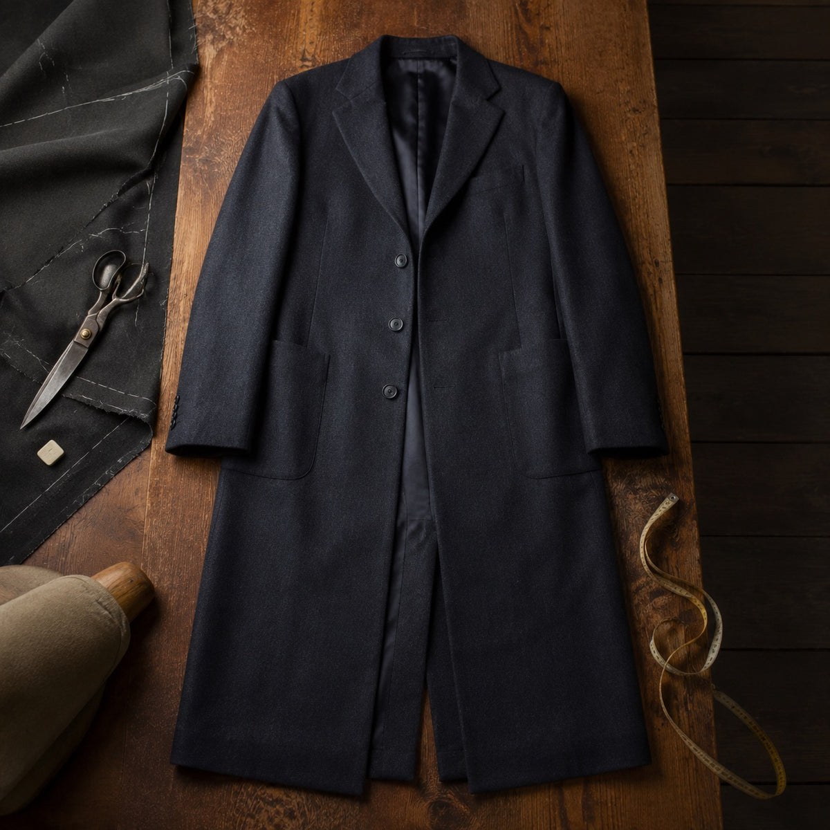 Clerkenwell long-line tailored coat jacket — Suit Jackets by CROWN TAILORING. flat lay, front.