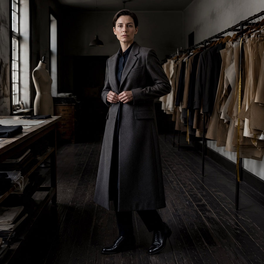 Clerkenwell long-line tailored coat jacket — Suit Jackets by CROWN TAILORING. shown worn.