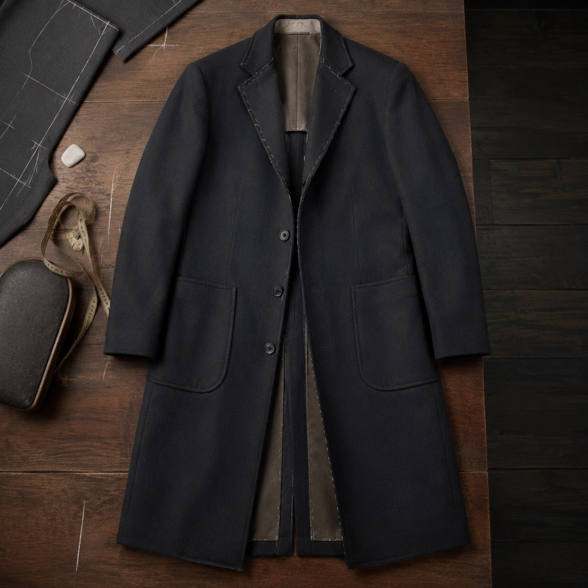 Marylebone long-line tailored coat jacket — Suit Jackets by CROWN TAILORING. flat lay, front.