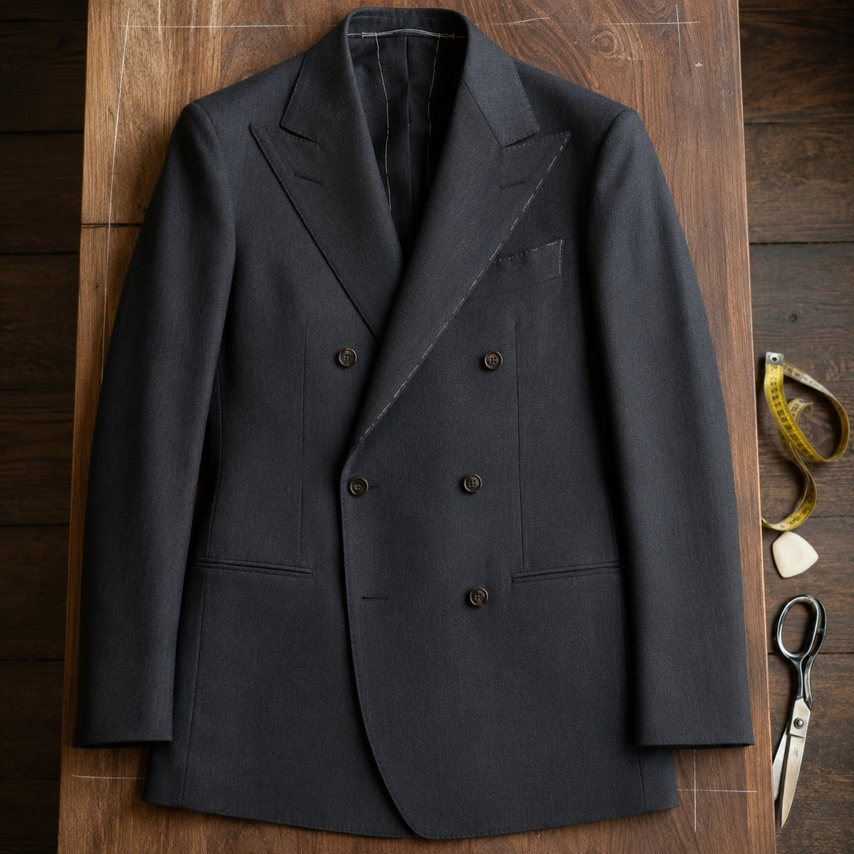 Yarrow double-breasted suit jacket — Suit Jackets by CROWN TAILORING. flat lay, front.