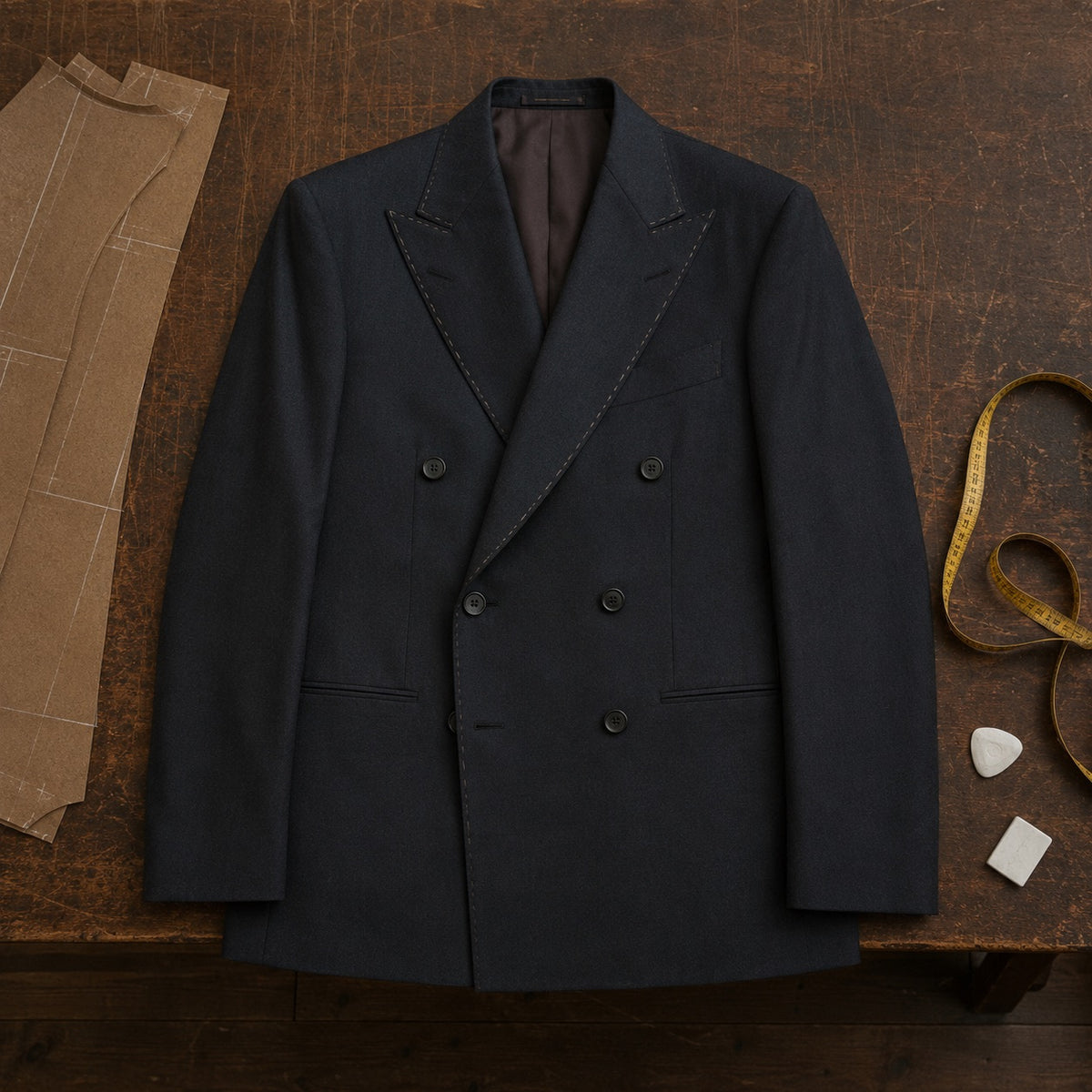Bracken double-breasted suit jacket — Suit Jackets by CROWN TAILORING. flat lay, front.