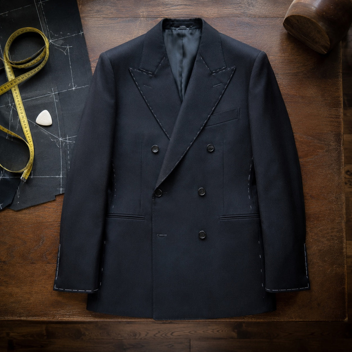 Bloomsbury double-breasted suit jacket — Suit Jackets by CROWN TAILORING. flat lay, front.