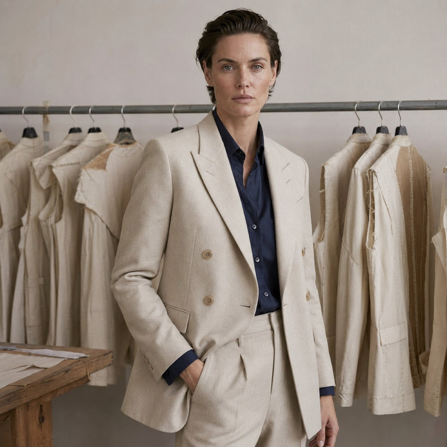 Bloomsbury double-breasted suit jacket — Suit Jackets by CROWN TAILORING. shown worn.