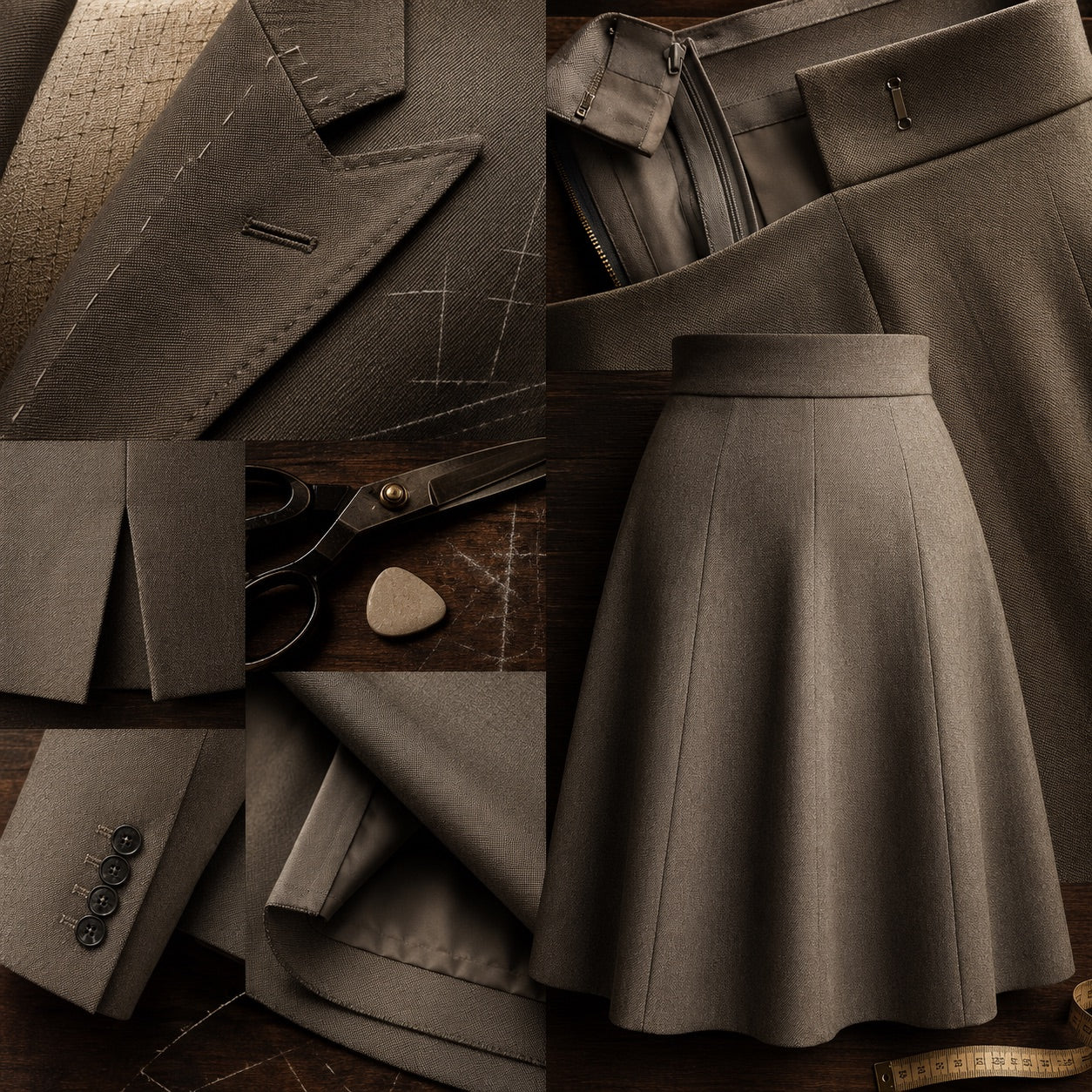 Chiltern A-line midi skirt — Tailored Skirts by CROWN TAILORING. close detail of the fabric and finish.