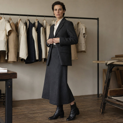 Chiltern A-line midi skirt — Tailored Skirts by CROWN TAILORING. shown worn.