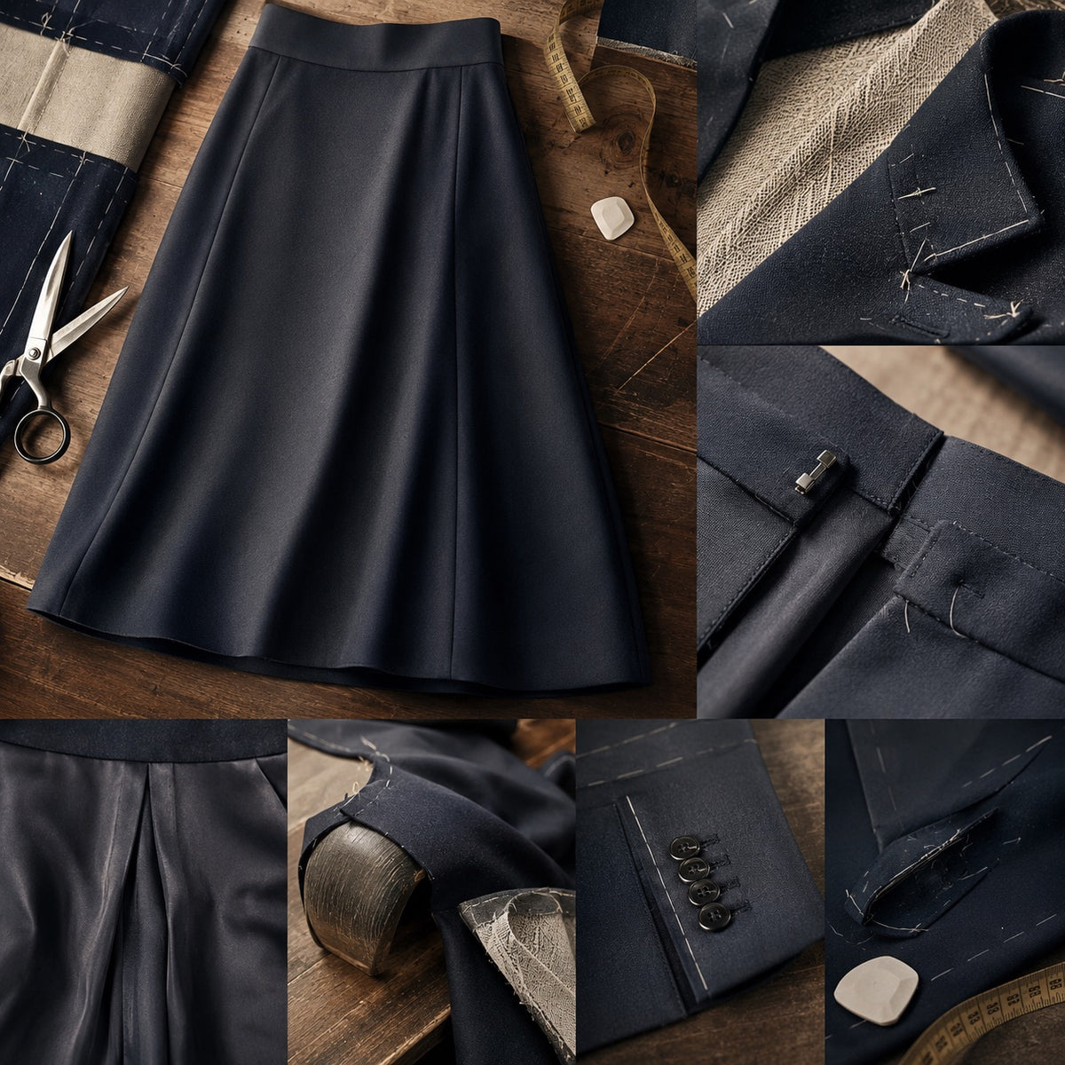 Clerkenwell A-line midi skirt — Tailored Skirts by CROWN TAILORING. close detail of the fabric and finish.