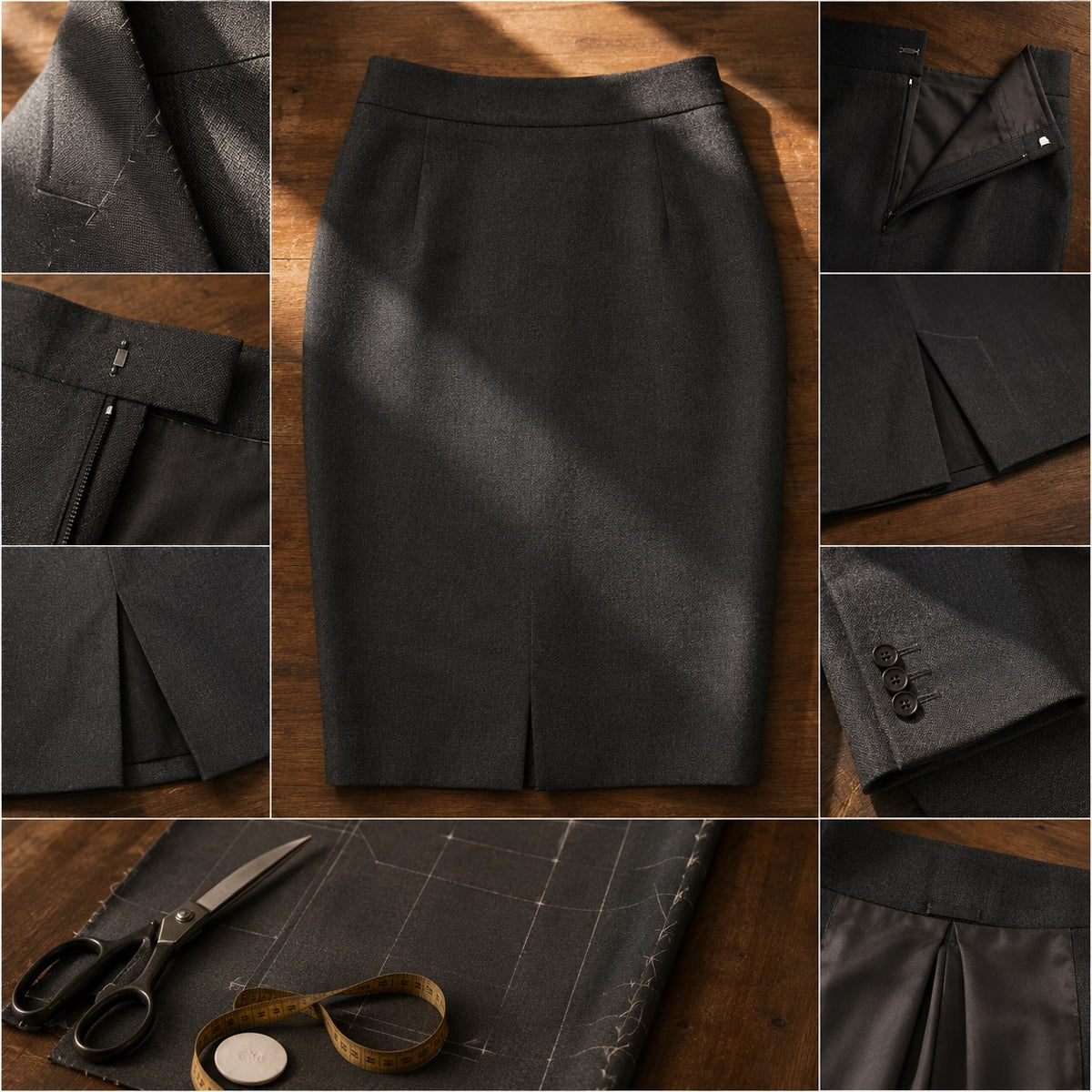 Holborn pencil skirt — Tailored Skirts by CROWN TAILORING. close detail of the fabric and finish.