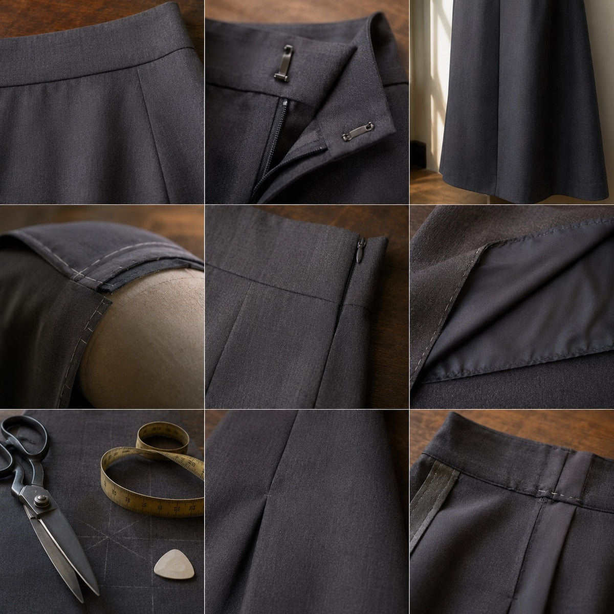 Pimlico A-line midi skirt — Tailored Skirts by CROWN TAILORING. close detail of the fabric and finish.