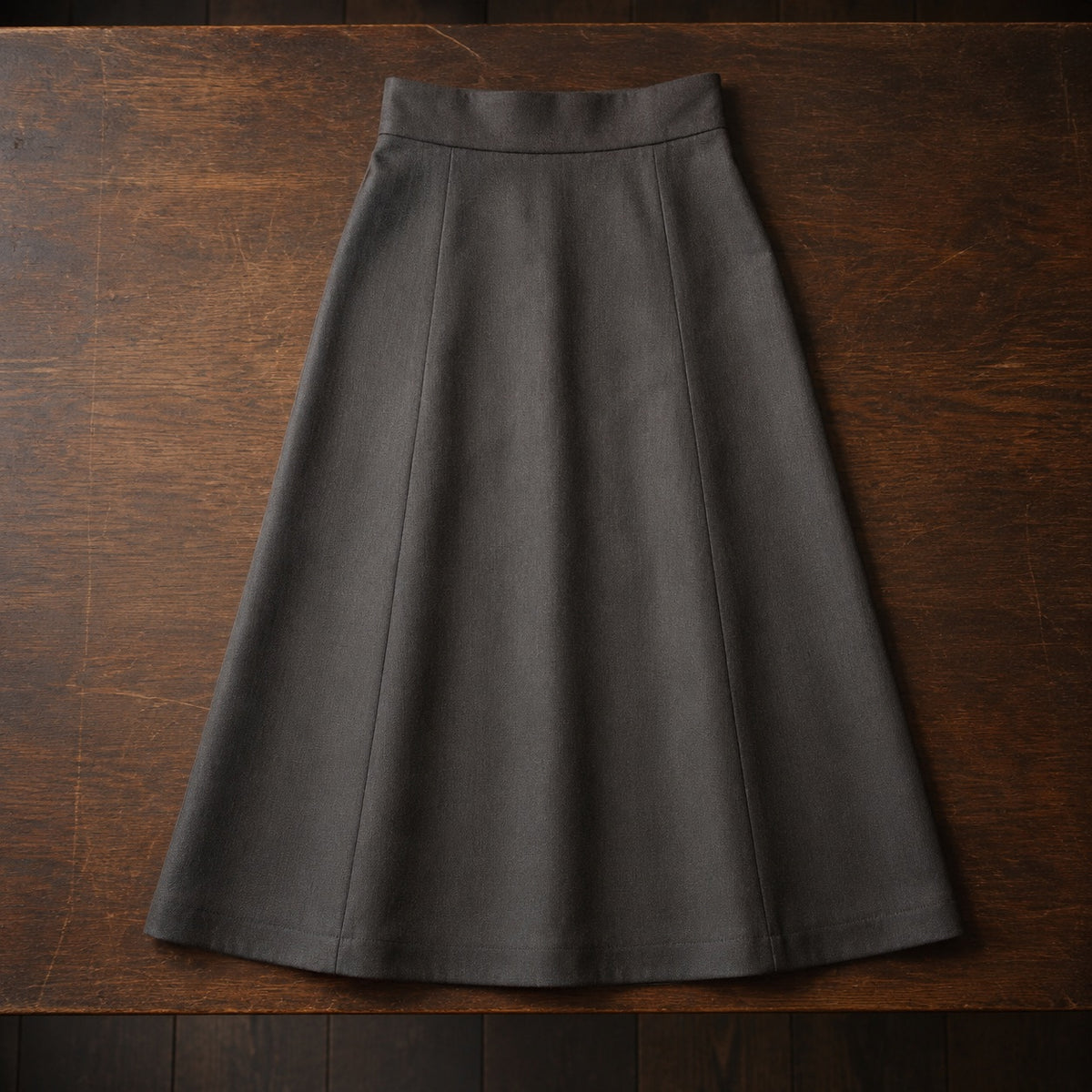 Pimlico A-line midi skirt — Tailored Skirts by CROWN TAILORING. flat lay, front.