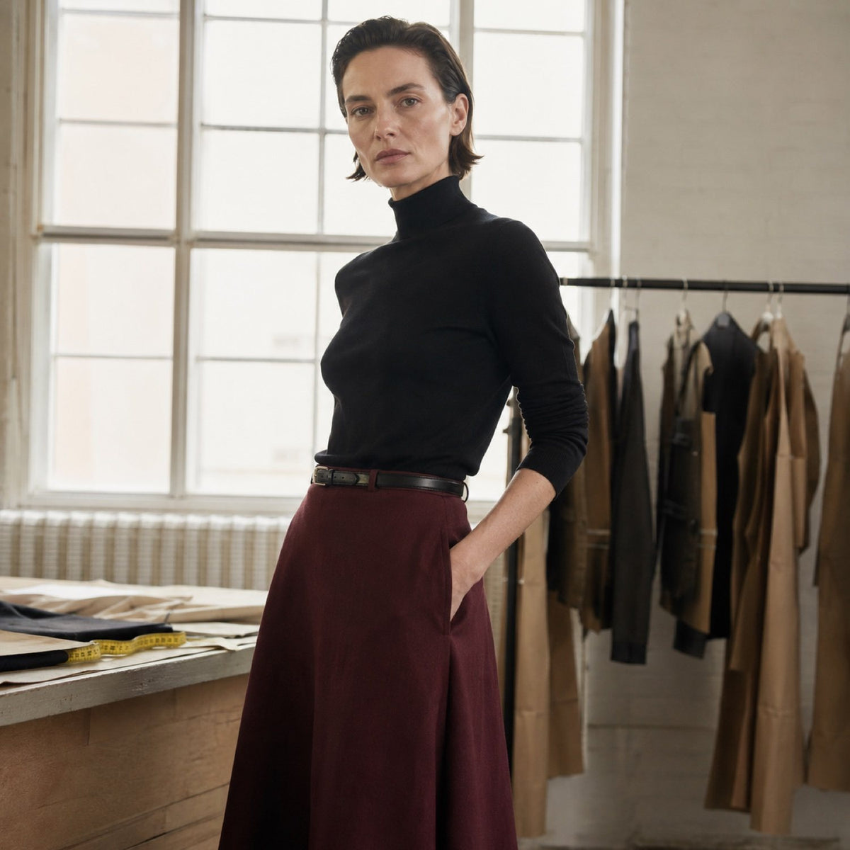 Pimlico A-line midi skirt — Tailored Skirts by CROWN TAILORING. shown worn.