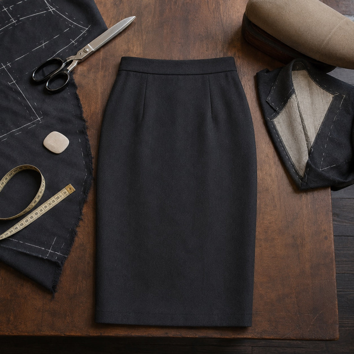 Dartmoor pencil skirt — Tailored Skirts by CROWN TAILORING. flat lay, front.