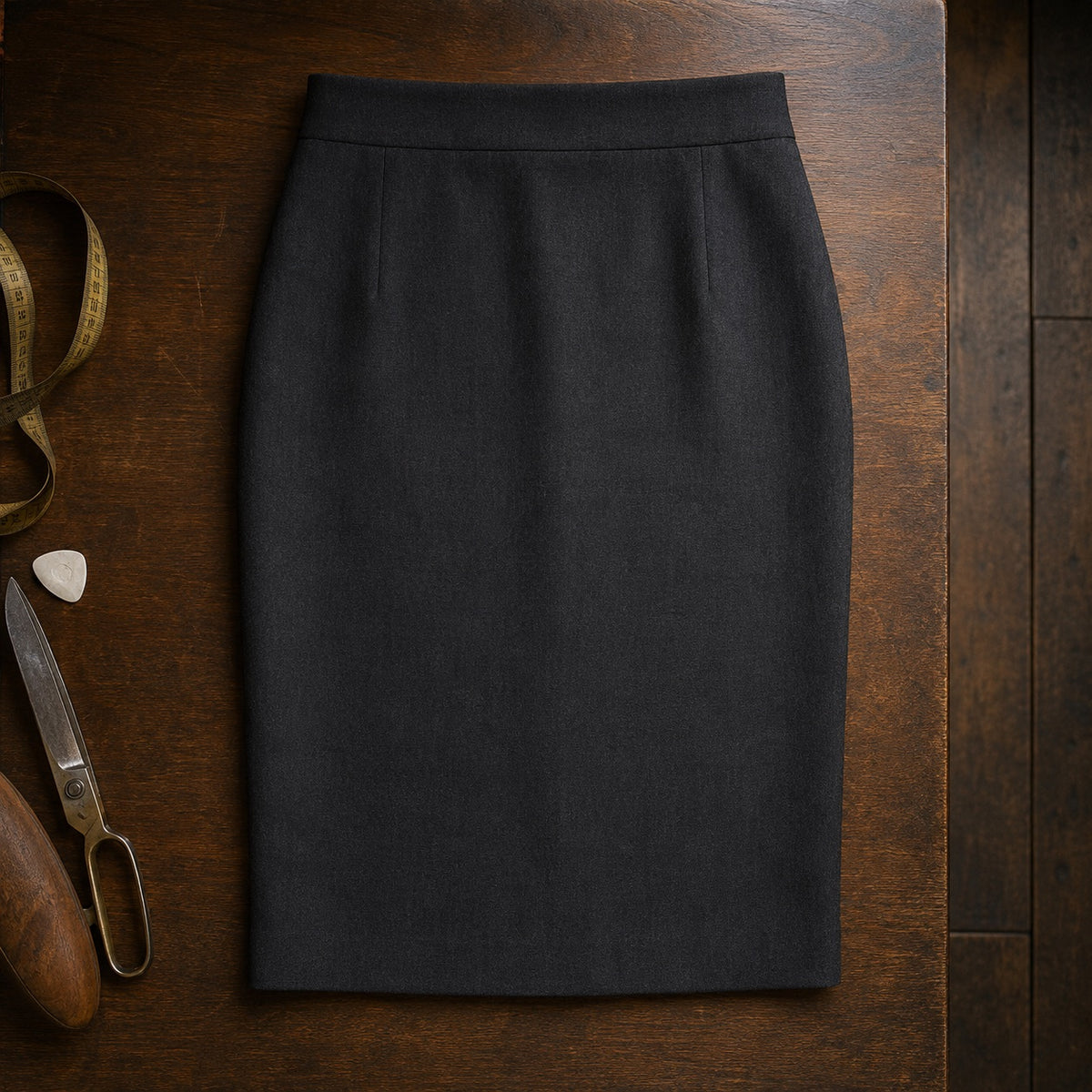 Fitzrovia pencil skirt — Tailored Skirts by CROWN TAILORING. flat lay, front.
