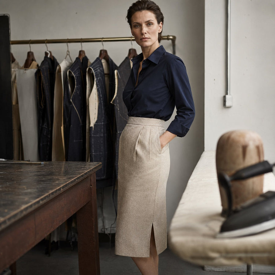 Fitzrovia pencil skirt — Tailored Skirts by CROWN TAILORING. shown worn.