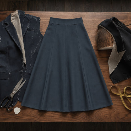 Holborn A-line midi skirt — Tailored Skirts by CROWN TAILORING. flat lay, front.