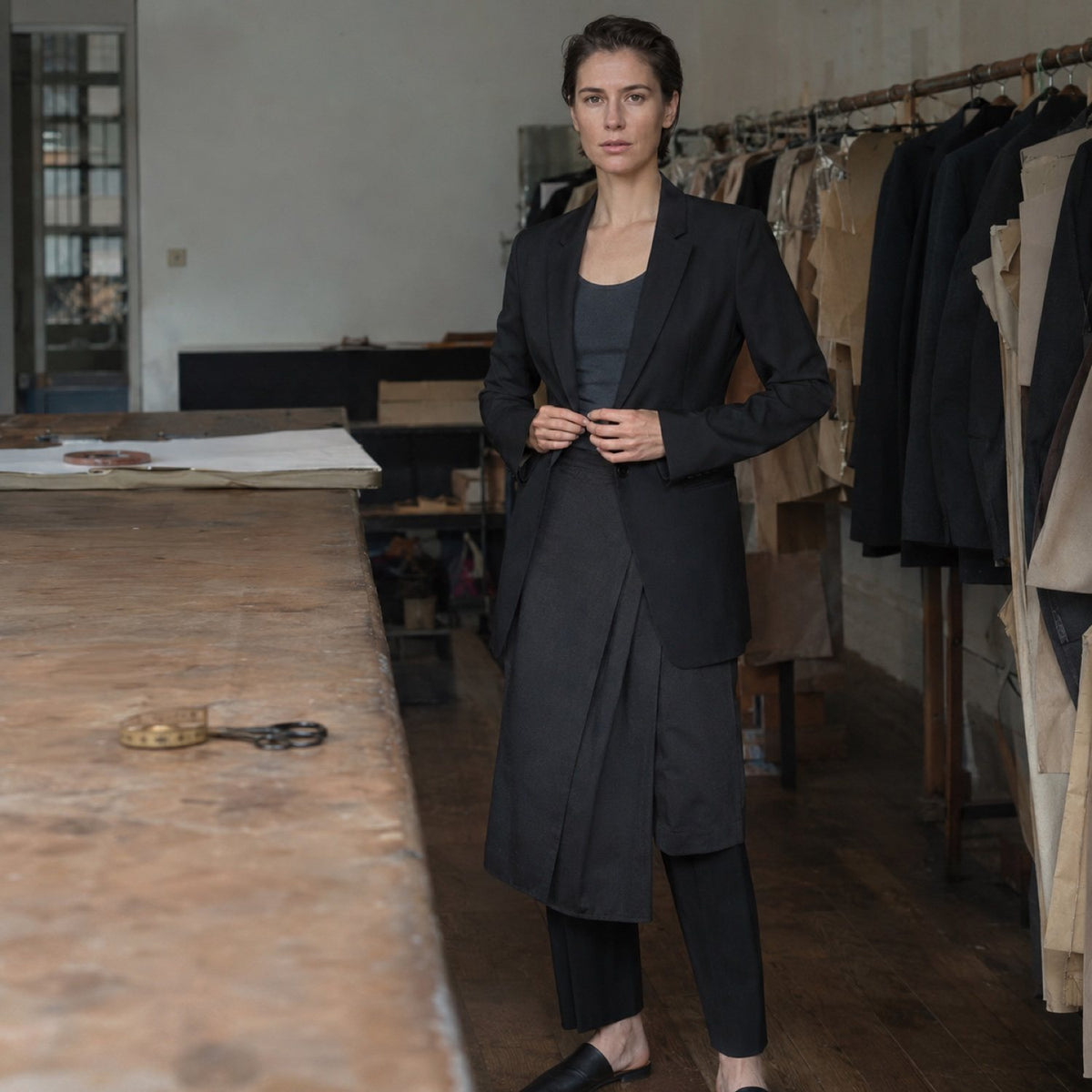 Fitzrovia box-pleated wrap skirt — Tailored Skirts by CROWN TAILORING. shown worn.