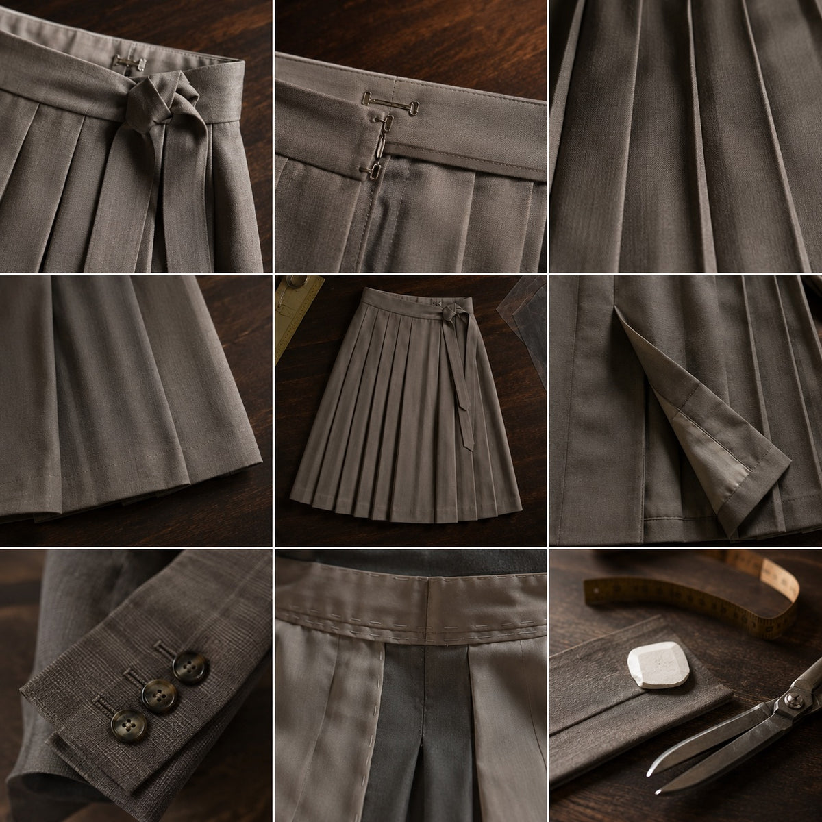 Marylebone box-pleated wrap skirt — Tailored Skirts by CROWN TAILORING. close detail of the fabric and finish.