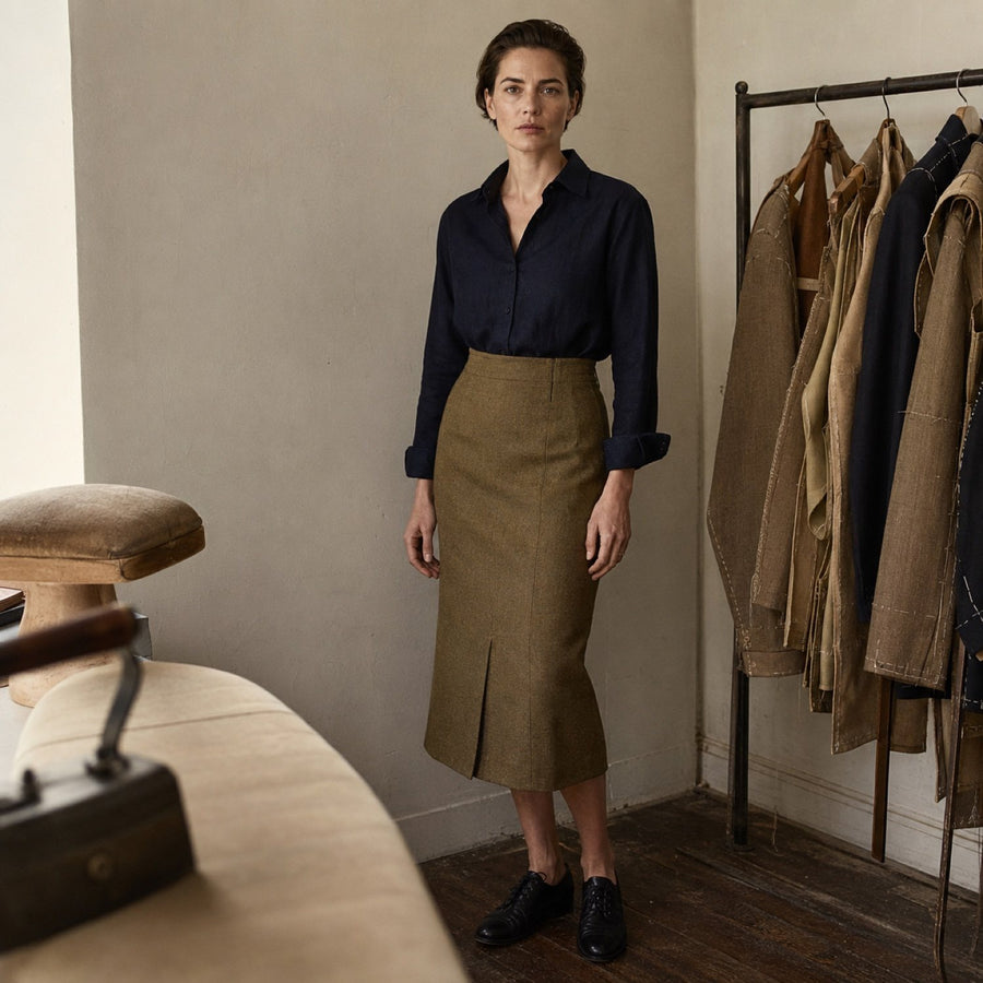 Severn pencil skirt — Tailored Skirts by CROWN TAILORING. shown worn.