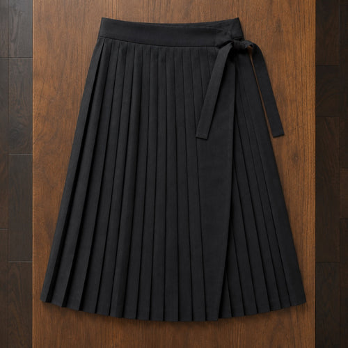 Holborn box-pleated wrap skirt — Tailored Skirts by CROWN TAILORING. flat lay, front.