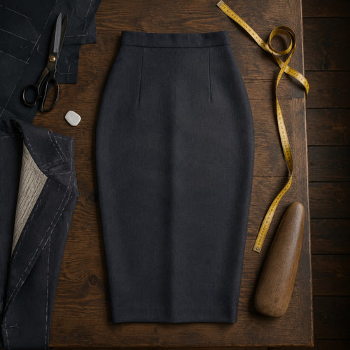 Pimlico pencil skirt — Tailored Skirts by CROWN TAILORING. flat lay, front.