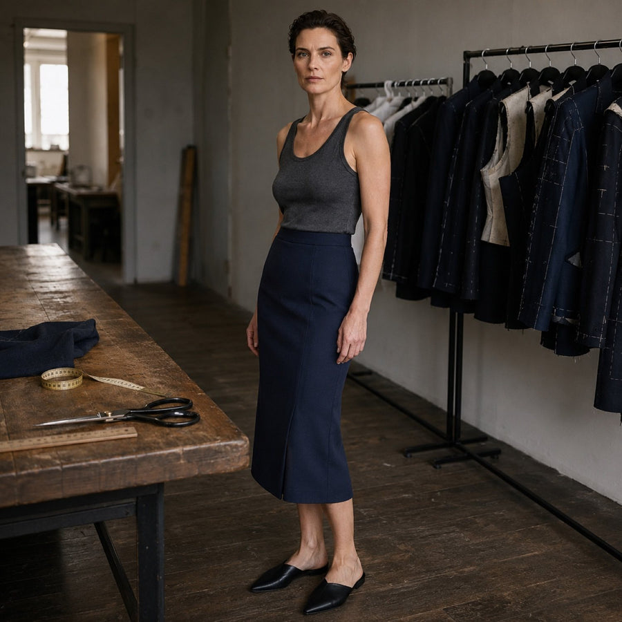 Pimlico pencil skirt — Tailored Skirts by CROWN TAILORING. shown worn.