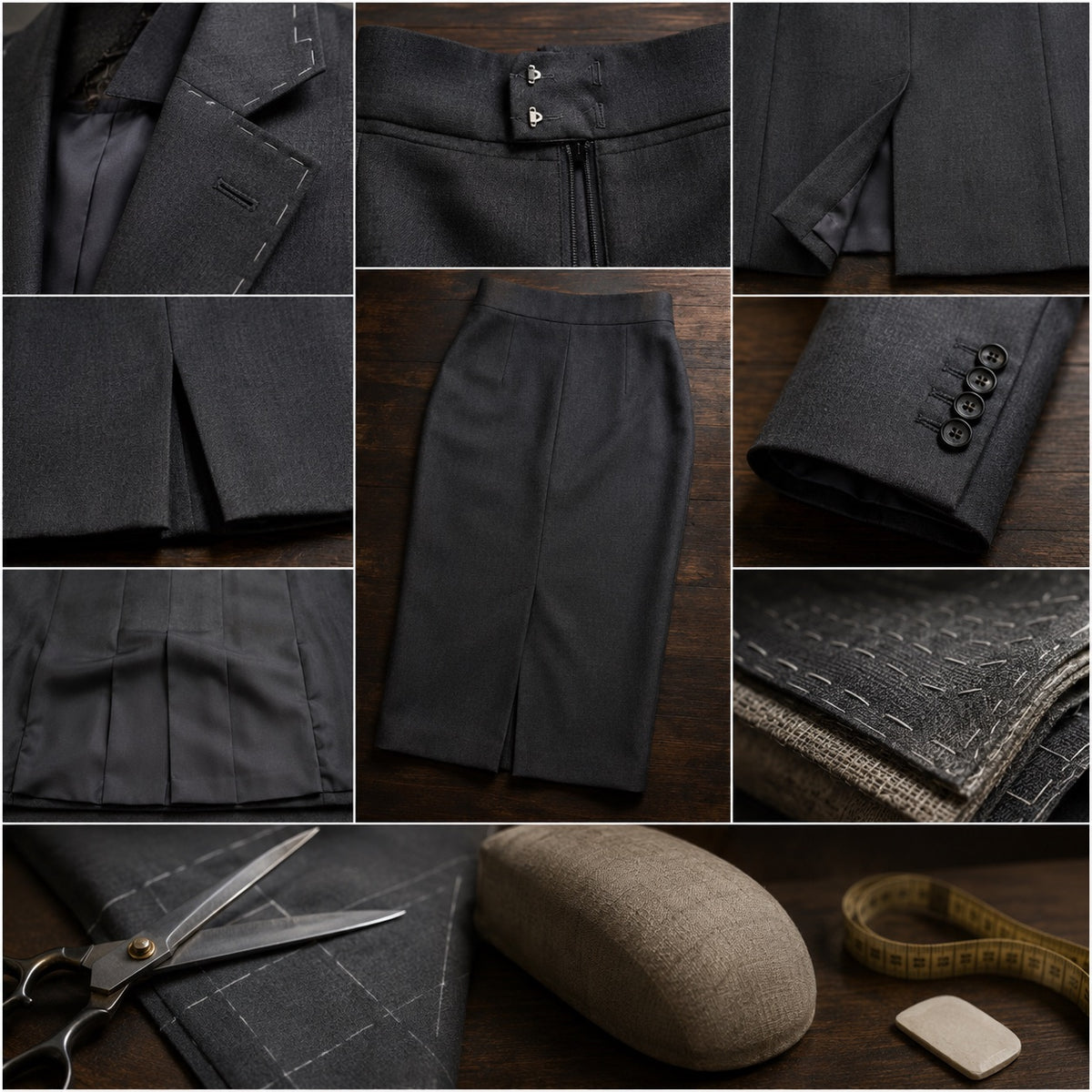 Marylebone pencil skirt — Tailored Skirts by CROWN TAILORING. close detail of the fabric and finish.