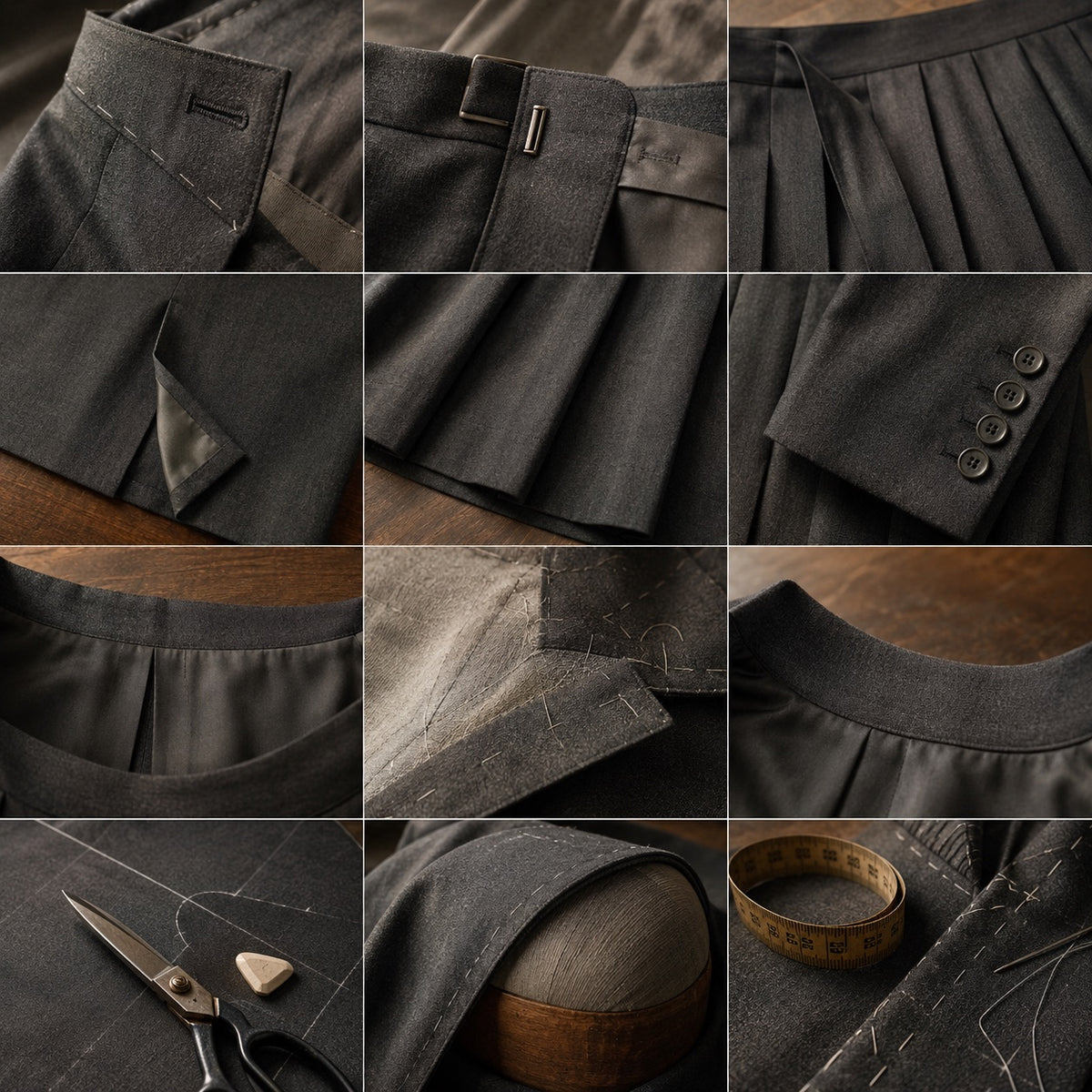 Ashdown box-pleated wrap skirt — Tailored Skirts by CROWN TAILORING. close detail of the fabric and finish.