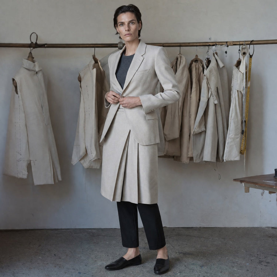 Ashdown box-pleated wrap skirt — Tailored Skirts by CROWN TAILORING. shown worn.