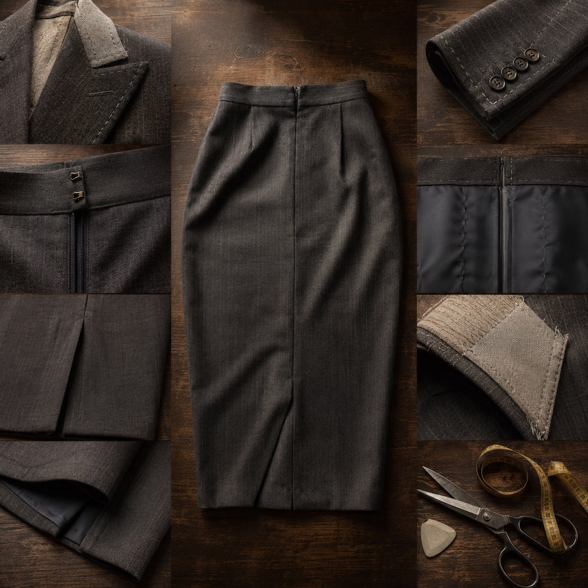 Yarrow pencil skirt — Tailored Skirts by CROWN TAILORING. close detail of the fabric and finish.