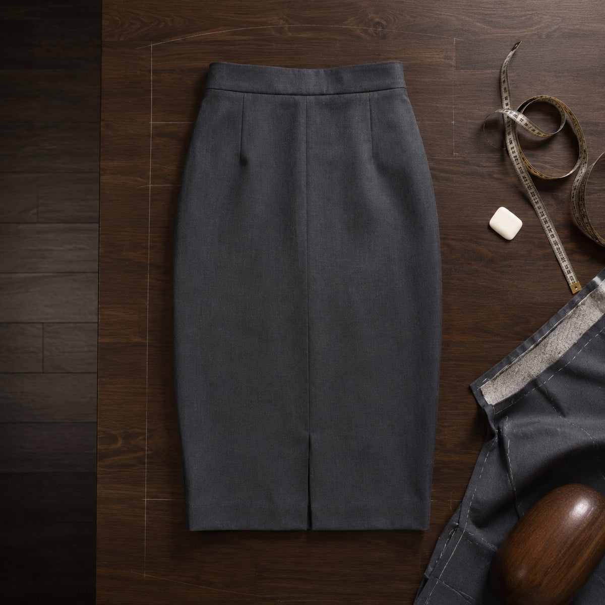 Yarrow pencil skirt — Tailored Skirts by CROWN TAILORING. flat lay, front.