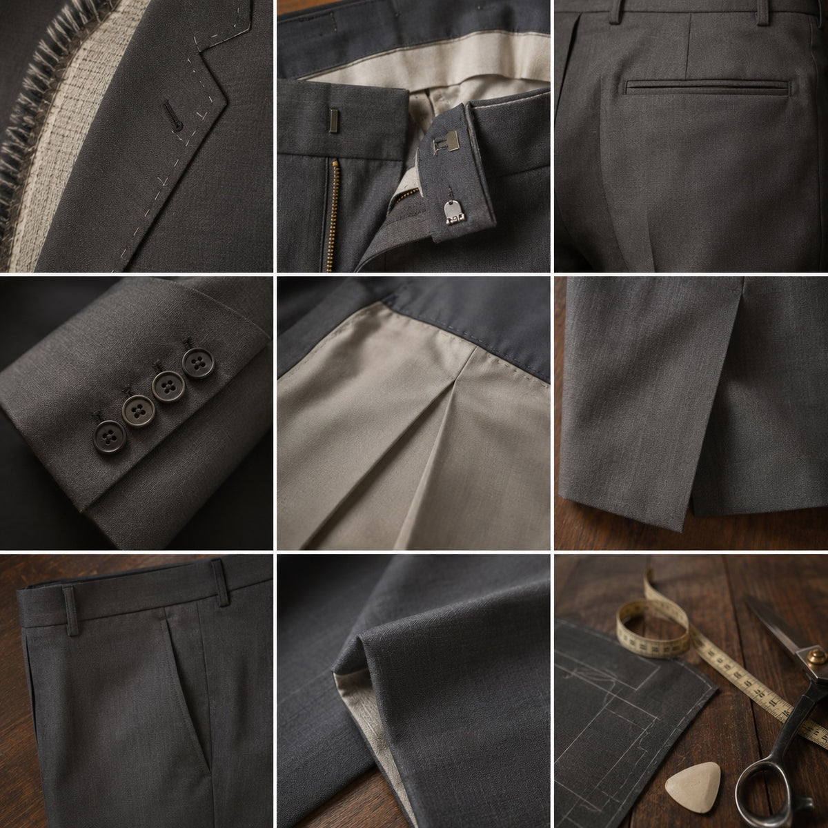 Dartmoor straight-leg tailored trousers — Tailored Trousers by CROWN TAILORING. close detail of the fabric and finish.