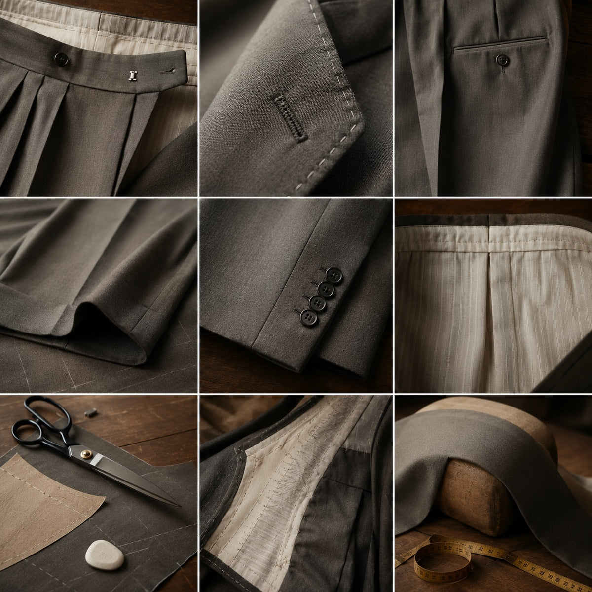 Holborn wide-leg tailored trousers — Tailored Trousers by CROWN TAILORING. close detail of the fabric and finish.