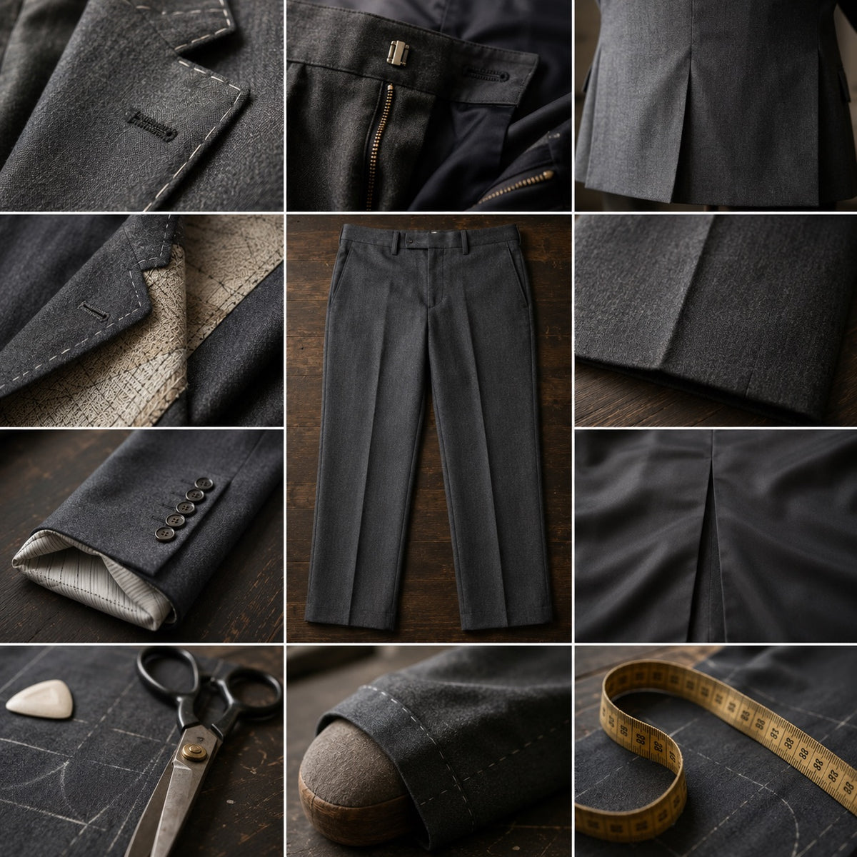 Bloomsbury straight-leg tailored trousers — Tailored Trousers by CROWN TAILORING. close detail of the fabric and finish.