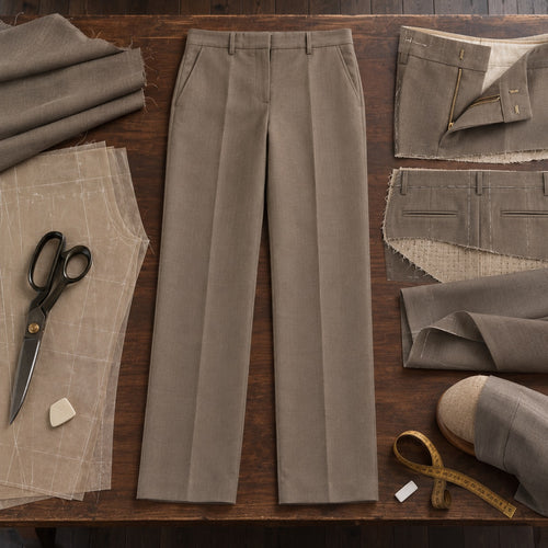Bloomsbury straight-leg tailored trousers — Tailored Trousers by CROWN TAILORING. flat lay, front.