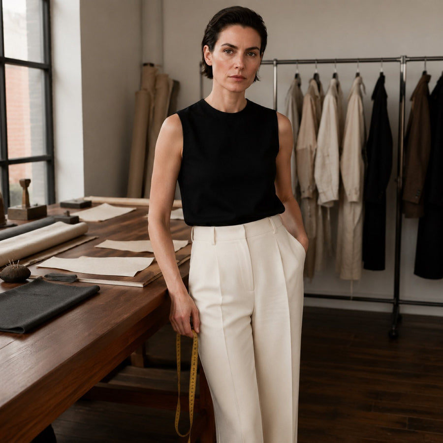 Bloomsbury straight-leg tailored trousers — Tailored Trousers by CROWN TAILORING. shown worn.