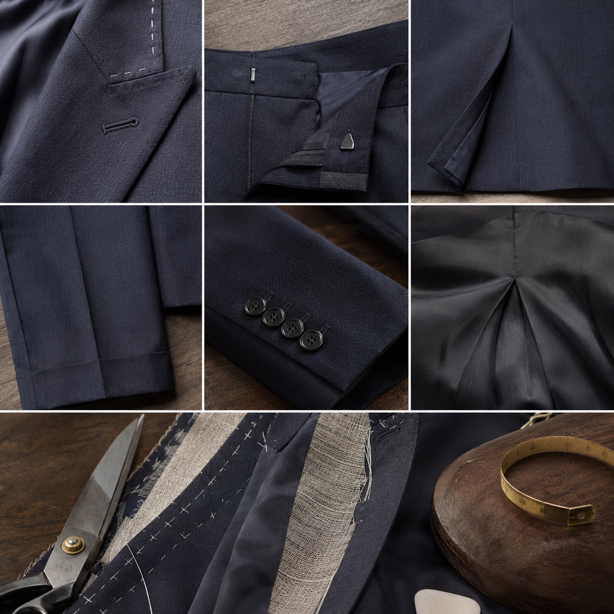Dartmoor cigarette-leg tailored trousers — Tailored Trousers by CROWN TAILORING. close detail of the fabric and finish.