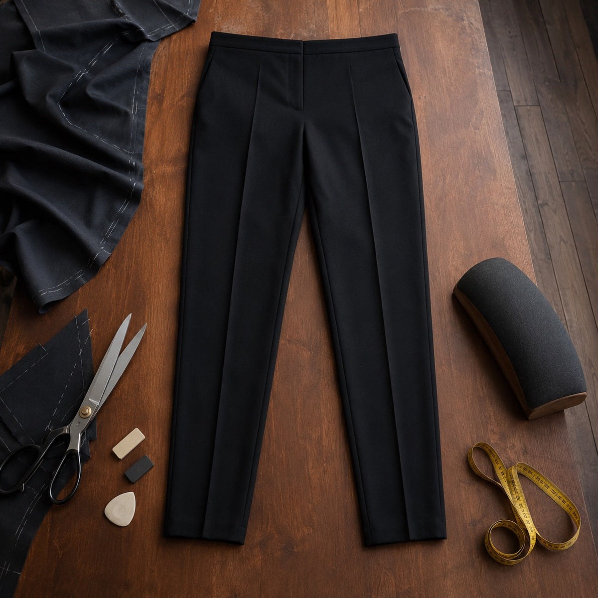 Dartmoor cigarette-leg tailored trousers — Tailored Trousers by CROWN TAILORING. flat lay, front.